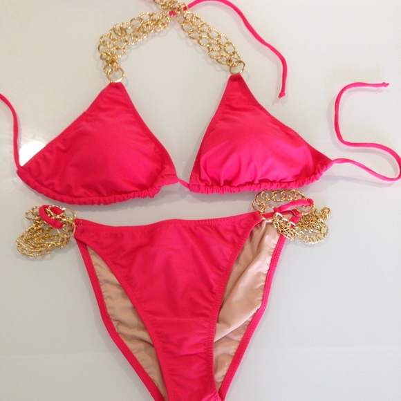 Swim Triangle Bikini With Gold Chain Poshmark